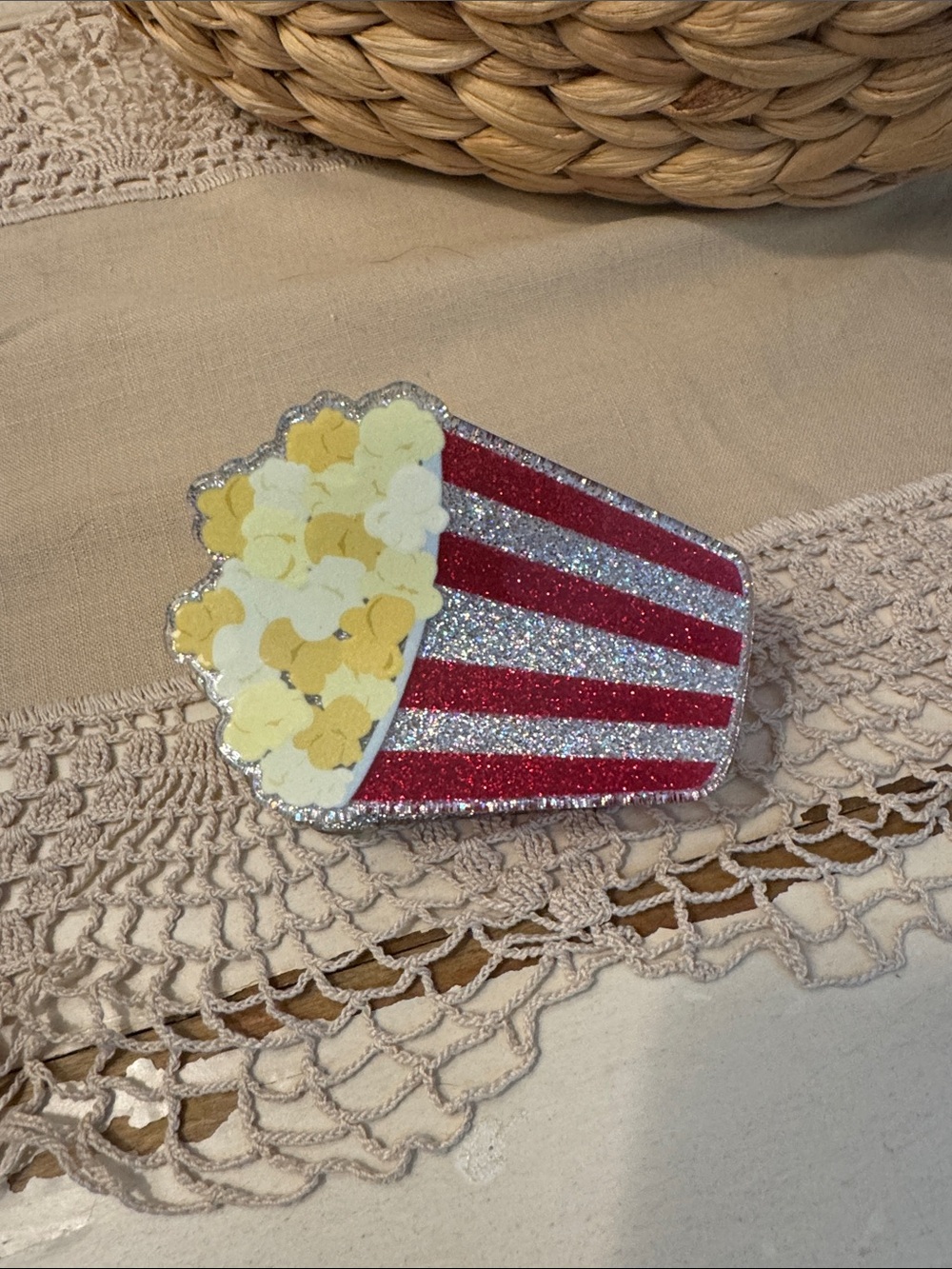 Glitter Popcorn Hair Clip- Red, Silver & Yellow